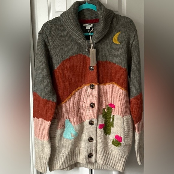 ‼️RARE‼️🎸Sundance🎸🔥NWT🔥Desert Evening Multicolor Button-Up Collared Cardigan - Picture 2 of 14